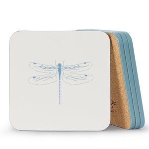 New‎ Dragonfly Set of 4 coasters in sealed gift box cork back.